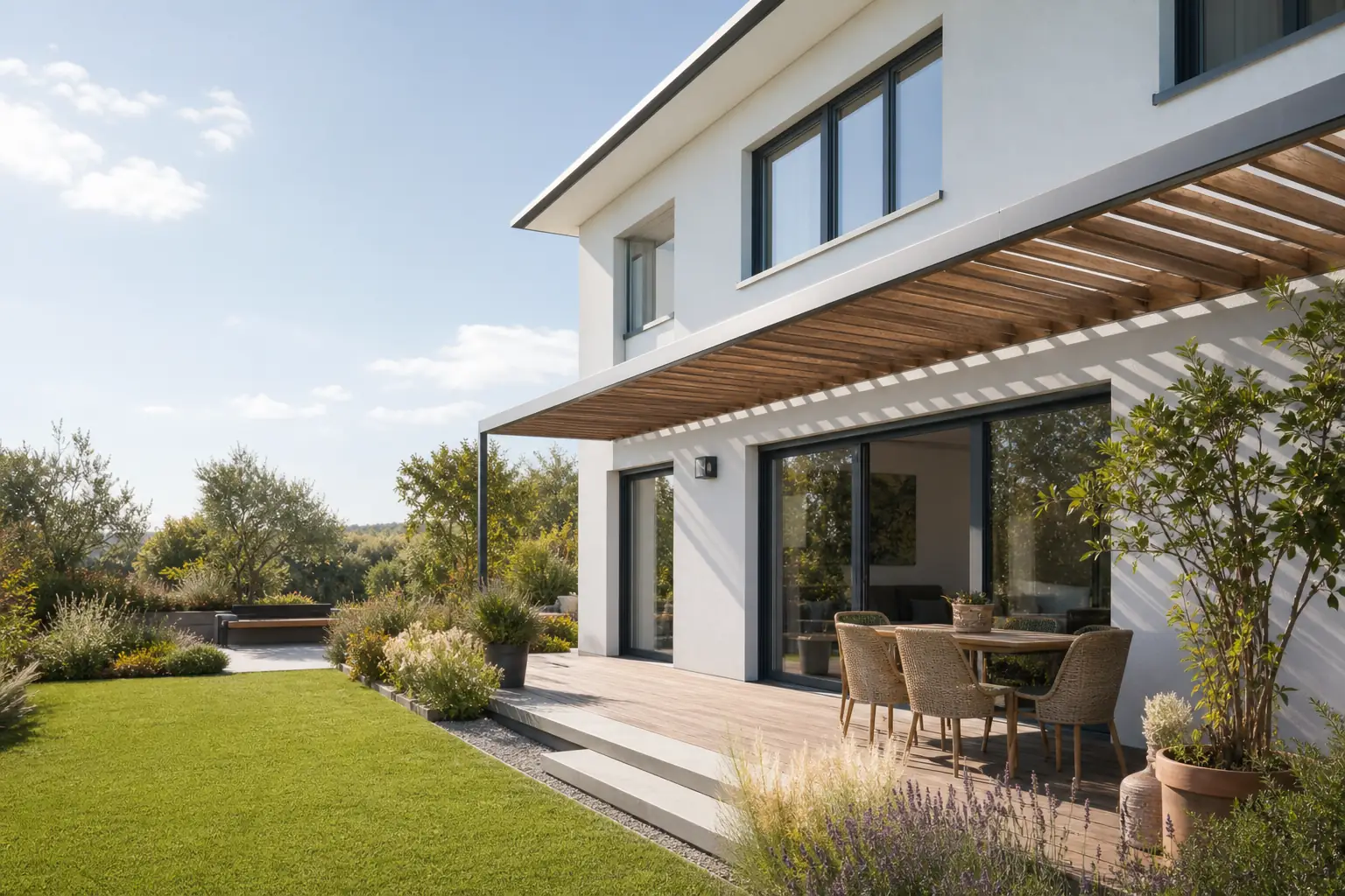 Modern residential architecture with large glass surfaces – symbol for your personal quote
