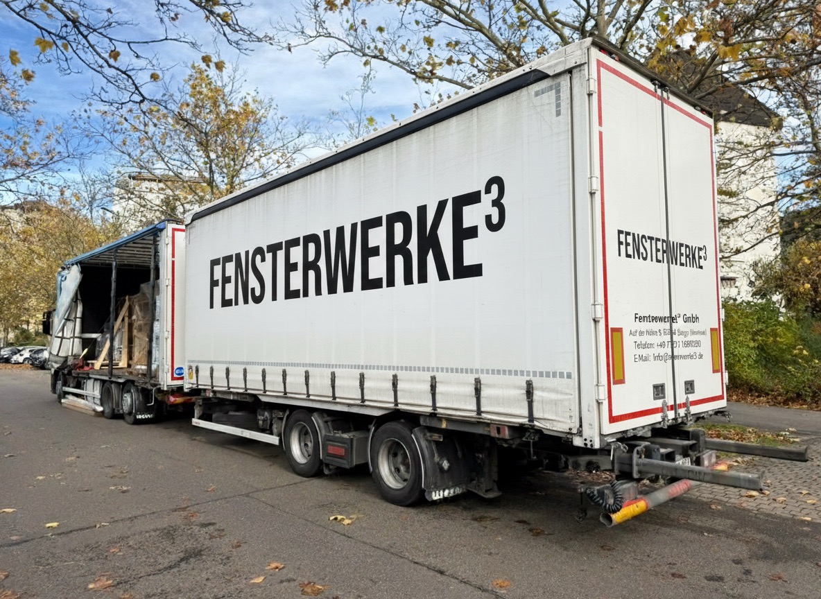 Fensterwerke³ LKW bei professioneller Anlieferung - Deutschland, Schweiz, Österreich
