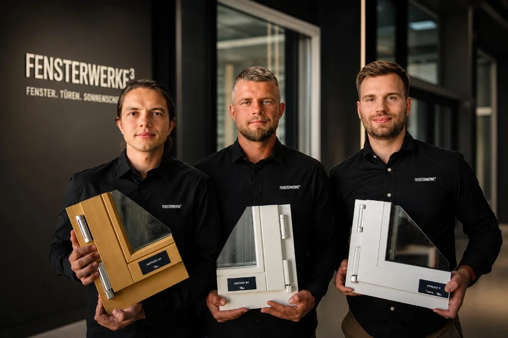 The Fensterwerke³ team with window profile samples