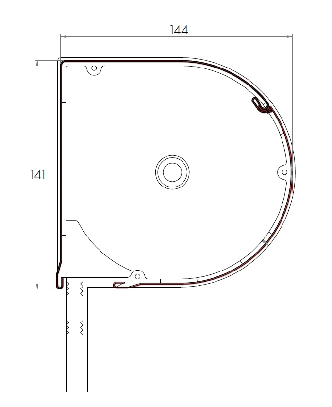 Rollladenkasten für die maximale Rollladenhöhe 141 x 141 mm erhältlich für die Durchmesser 40, 50 oder 60 cm.